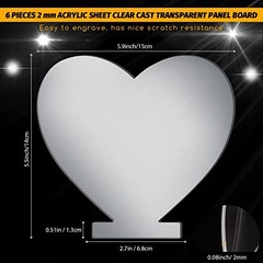 6 Pieces 2 mm Acrylic Sheet Transparent LED Film for LED Light Base Thick Heart