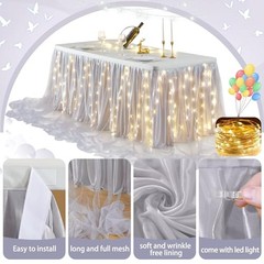 Gray Tulle Tutu Table Skirt for Rectangle Tables or 9ft, 108IN(L) X30in(H) Grey