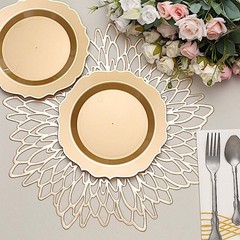 30 GOLD 8″ Round Plastic Dinner Plates GOLD Scalloped Rim Events Wedding
