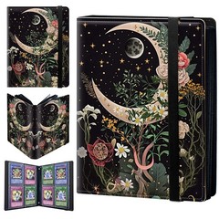 Moon Floral Card Binder 4 Pockets 160 Cards Slot Faux Leather