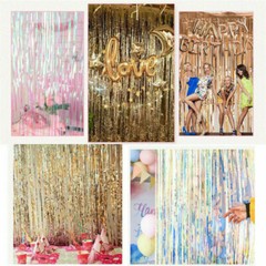 Metallics Foil Fringe Curtain Tinsel Kid Birthday Party Decor Wedding Home