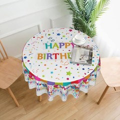 Happy Birthday Round Tablecloth 60 Inch Vibrant Colored 60″ (Round), White