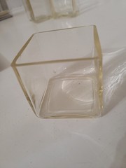 VTG Set Of 6 Glass Square Candle 2.5″ Amber Tint Clear MCM Glasses Bar Raw Edge