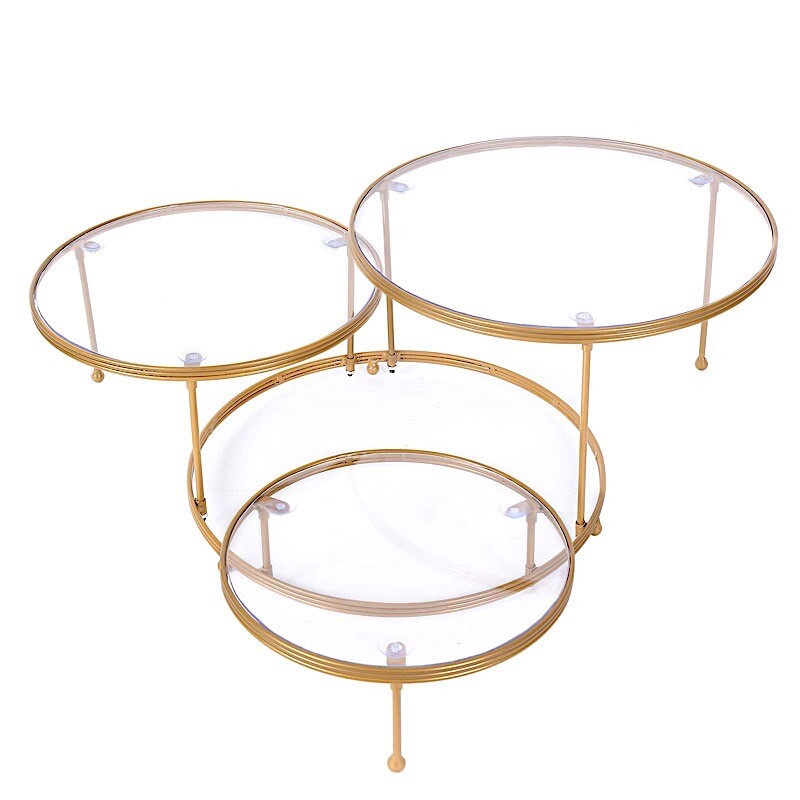 Gold Clear 23″ Round 3 Tier Metal Cake Dessert Stand Acrylic Plates Party Events