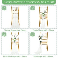 48 Sets Wedding Chair Decorations – Chiffon Sashes, Ribbons & Eucalyptus Decor