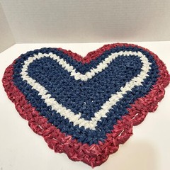 Vintage Handmade Hand Crafted Red White Blue Heart Table Centerpiece 17 x 14″