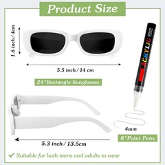 Flutesan 24 Pcs Personalized Rectangle Sunglasses with 8 32 items, White