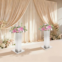 2-Piece Flower Stands Stainless Steel Column Wedding Flower Stand Silver 11*11in