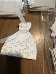 Wedding Engagement Favor Boxes Bridal Dress Silver & White 7 Packs of 10 NIB