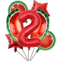 7pcs Watermelon Foil Balloons – Watermelon Birthday Number 2 Mylar Foil
