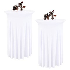 2 Packs Round Cocktail Table Skirt 32″x 43″ Spandex 2 Pack-32″x 43″ White