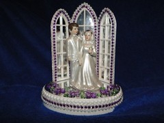 New Chapel Church Mirrored Windows Cake topper with Bride & Groom & Purple Decor