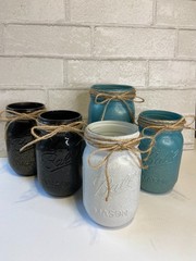 Teal with Gold Glitter Mason Jar Centerpiece