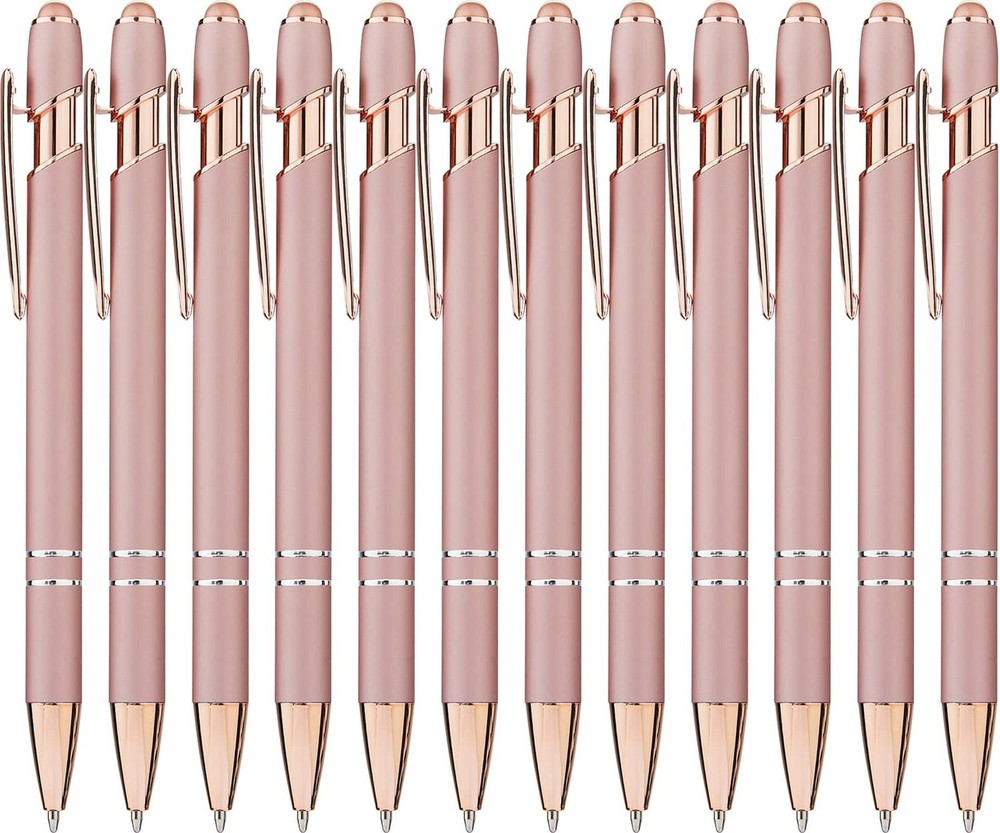 LINFANC 12 Pack Rose Gold Ballpoint Pen with Stylus Tip, 1.0 mm Black Ink Smo…