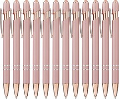LINFANC 12 Pack Rose Gold Ballpoint Pen with Stylus Tip, 1.0 mm Black Ink Smo…