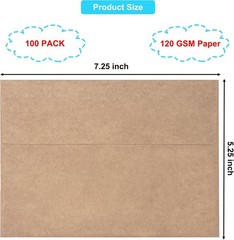 100 Pack 5×7 A7 (5.25 x 7.25 Inches) Envelopes (100 Pack), Kraft Brown