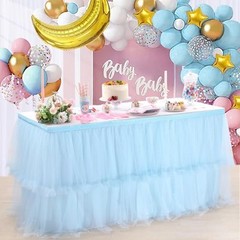 14ft Tulle Table Skirt for Rectangle Tables 2 Layer L14(ft)* H30in Baby Blue