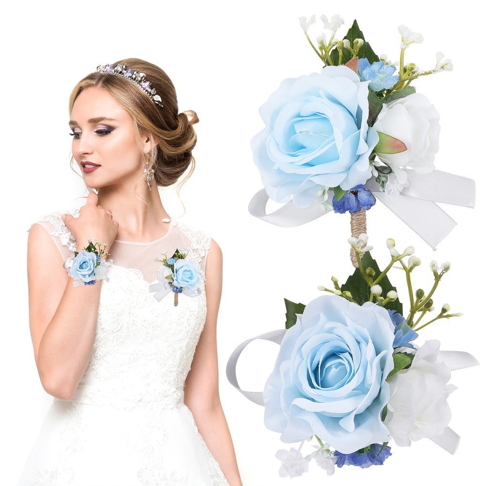 1Set Multicolor Rose Wristlet and Boutonniere Corsage Set for Bridal and Prom
