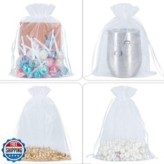 HRX Package 100pcs Sheer Organza Bags White, 6 x 9 inches Christmas Wedding S