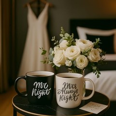 Mr Right Mrs Always Right Coffee Mugs Gifts Ideas for Couples, Black/White