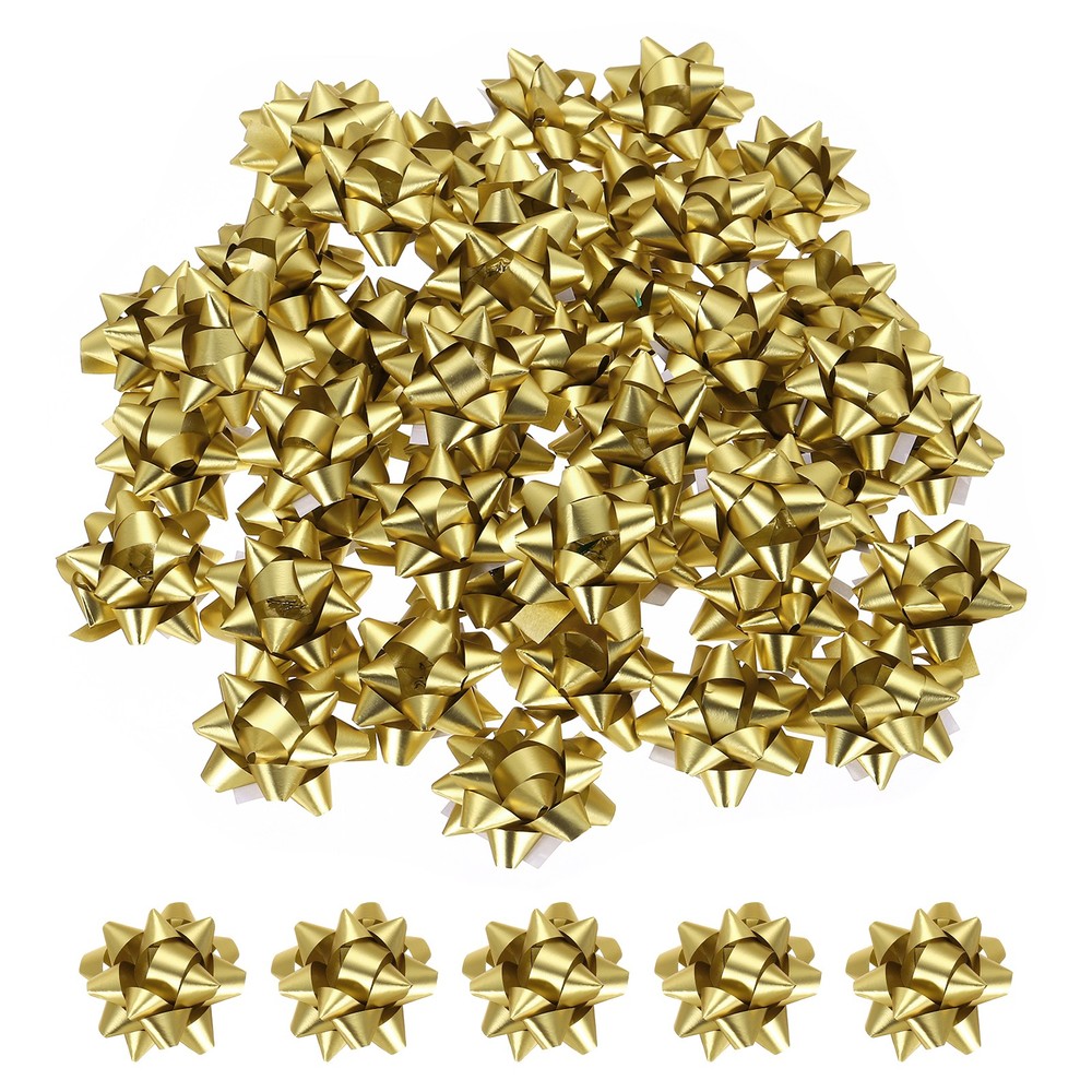 100Pcs 1.5″ Mini Star Gift Bows Metallic Bows Matte Gold