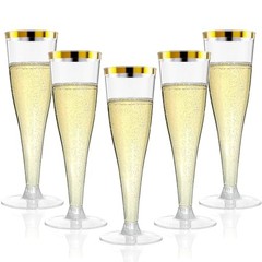 20 Pack Champagne Flutes Plastic Wine Glasses Disposable, 4.5 20 Count Gold Rim