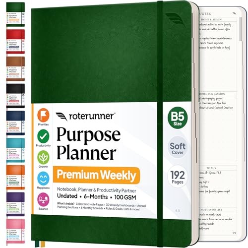 Purpose Planner Notebook B5 7.5”x9.8” Undated 2026 Daily Green B5 Softcover