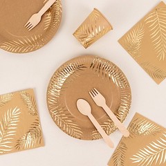 72 Natural Disposable Paper Tableware Set Gold Palm Leaves Print Party Events