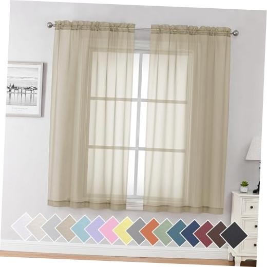Sheer Curtains 63 Inches Long 2 Panels Set, Semi 40″W x 63″L (Pack of 2) Taupe