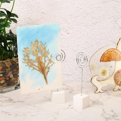 Resin Cube Base Picture Card Holder, 5 Pack Circle Shape Note Holder, White