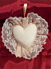 Vintage TMC Co. Satin Heart-shaped Wedding Pillow/Decoration in Cream/Rose Pink