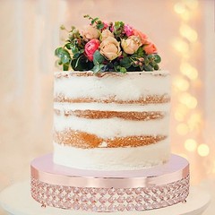 1 Tier ROSE GOLD METAL 13.5″ Cake Stand Crystal Beads Cupcake Wedding Dessert