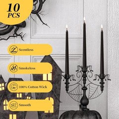 KONNI 0.87×10 Inch Black Taper Candles, Unscented and Smokeless Tall