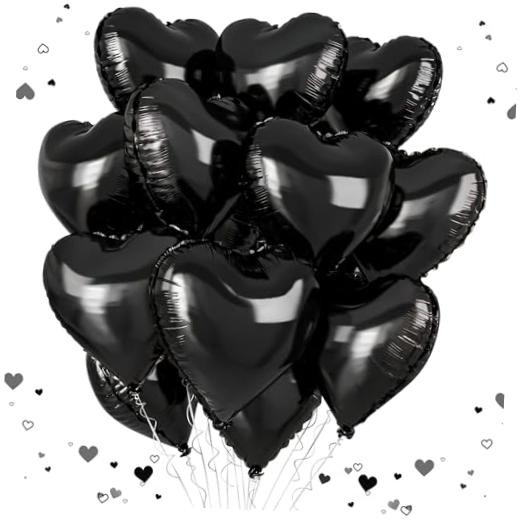 12 PCS Black Heart Balloons, 18 Inch Large Black Heart Foil 05-12pcs Deep Black