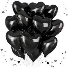 12 PCS Black Heart Balloons, 18 Inch Large Black Heart Foil 05-12pcs Deep Black