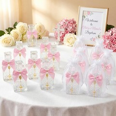 Chuangdi 12 Sets Holy Water Bottles Baptism Favors for Guest Elegant, Pink