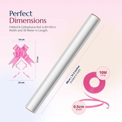 Clear Cellophane Wrap for Hampers 100′ x 31″ with 10 Pull Bows and 2 Ribbon