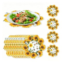 Sunflower Daisy Floral Placemats Set of 10, Disposable Round Paper Sunflower