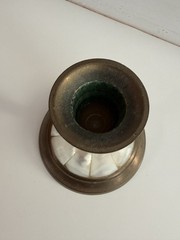 Vintage Brass & Mother of Pearl Inlay Candlestick Holder – Mid Century Boho