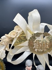9″ Vtg Plastic Coast 1980 Novelty 50th Anniversary Gold Wedding Cake Topper