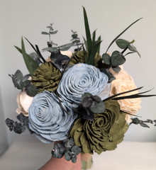 Nantucket Blue Green Cream Sola Wood Bridal Bouquet Bridesmaid Wedding Flowers