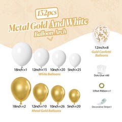 132pcs White and Gold 18 inch, 12 10 5 White, Metallic