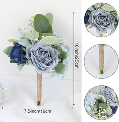 10 Silk Rose Bridesmaid Bouquets – Rustic Blue Floral Centerpieces, 7 Inch