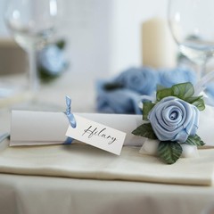 100 PCS Name Place Cards Table Setting Blank Satin Ribbon Blue 1.57×3.54 Inch