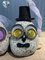Unique Handmade Bride and Groom Rocks Wedding Decor Centerpiece Bottle Cap Eyes
