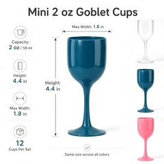 12 Pack 2 oz Clear Plastic Wine Glasses with Stem – Mini Wine 12 Pcs