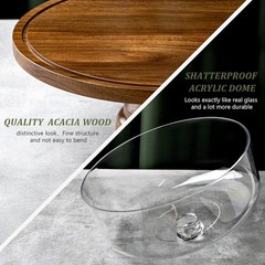 Cake Stand with Dome Lid, Acacia Wood Footed Plate Display Cover