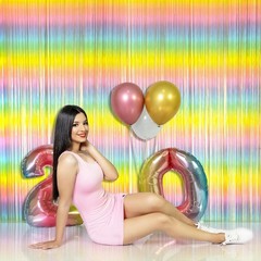 Pastel Rainbow Foil Fringe Curtain Streamers Party Backdrop Foil Fringe Backd…