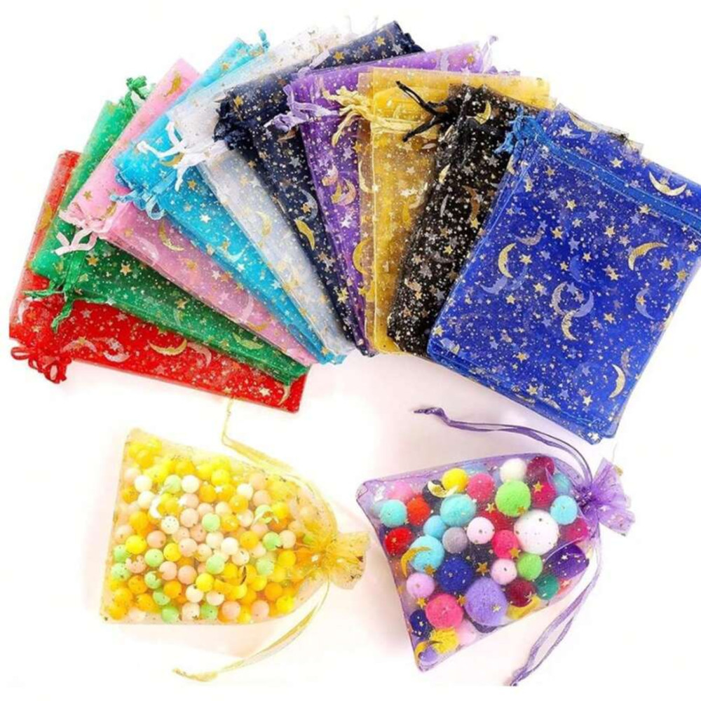 20/50/100 Moon Star Organza Gift Bags Wedding Jewelry Drawstring Xmas Pouches