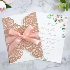 25PK Rose Gold Glitter Laser Cut Wedding Invitations – Perfect for All Occasions
